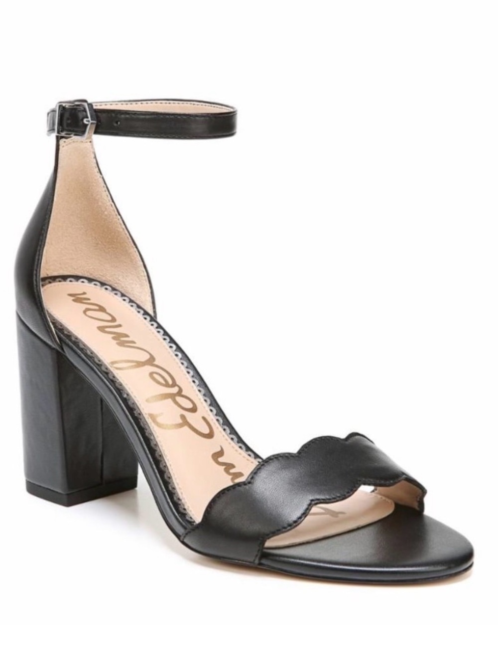 Sam Edelman Black Odila Sandal Heel Scallop Detail Women’s Sz 6